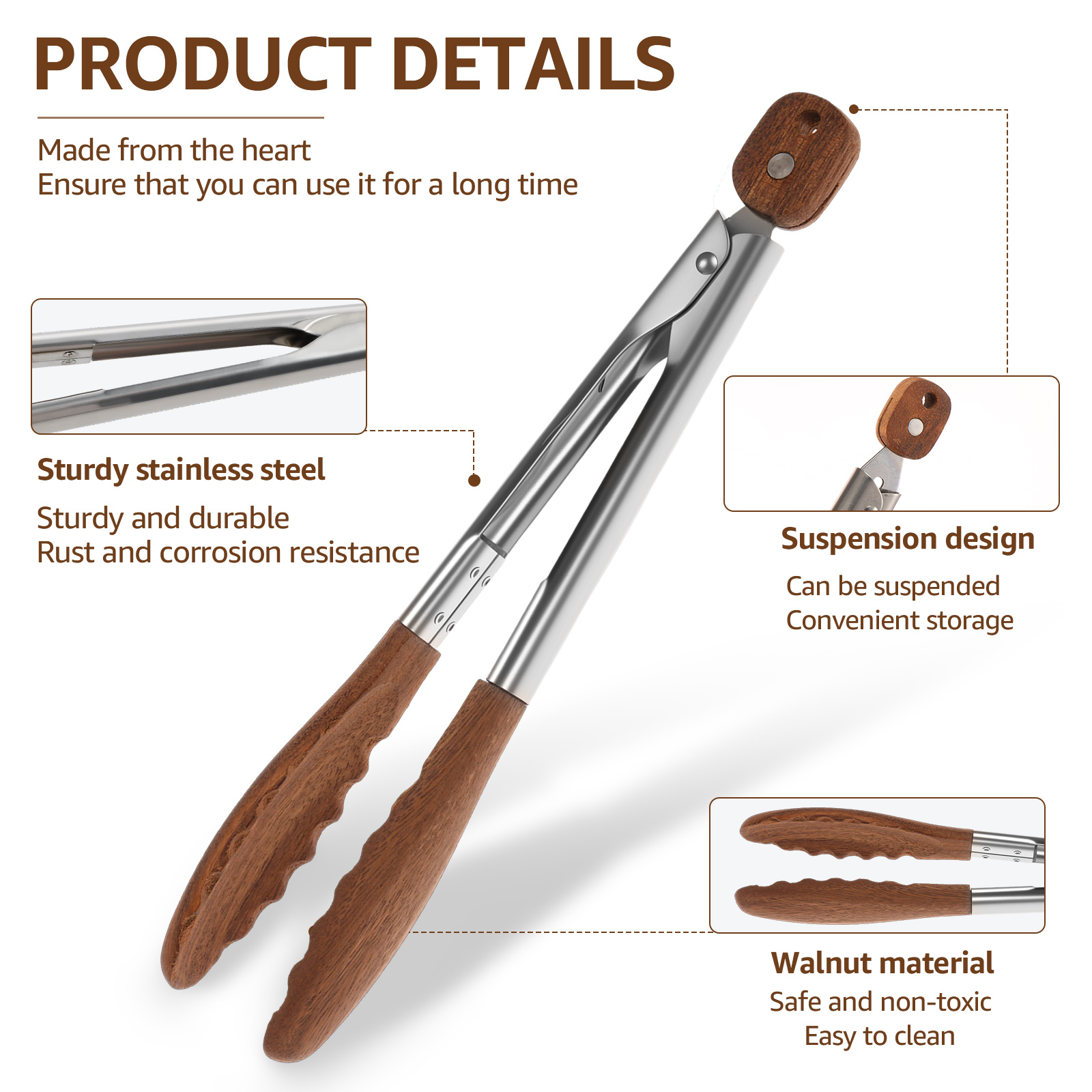2/3 Pcs Food Tongs Walnut Wood - огляд і ціна Kitchen Q